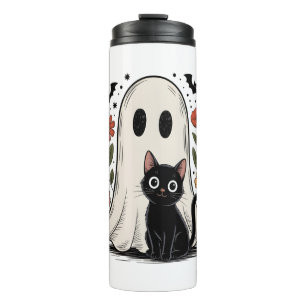 Cute Halloween Ghost and Cat Thermal Tumbler