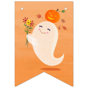 Cute Halloween Ghost and Flowers Bunting Flags