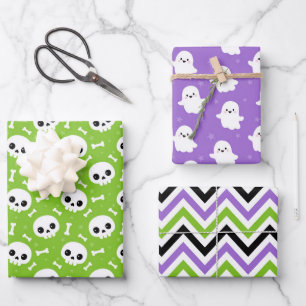 Cute Halloween Ghost and Skulls Patterns Wrapping Paper Sheet