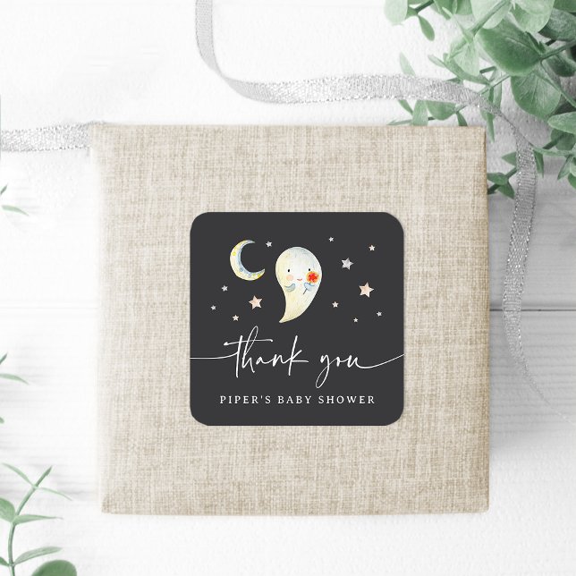 Cute Halloween Ghost Baby Shower Thank You Square Sticker (Creator Uploaded)