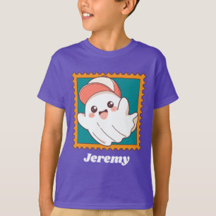 Cute Halloween Ghost Baseball Cap Kids Name T-Shirt