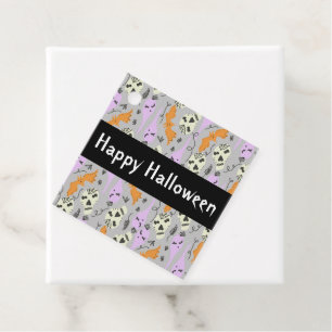 Cute Halloween Ghost Bat Skull Doodle Pattern Grey Favour Tags