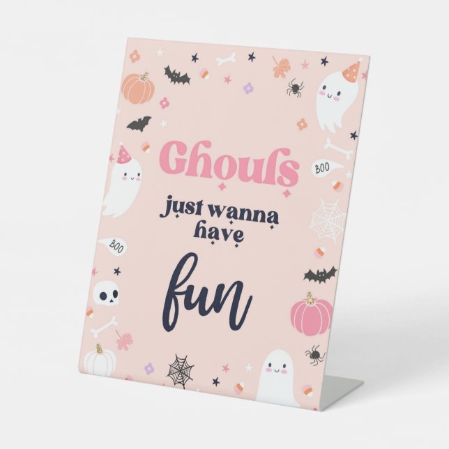 Cute Halloween Ghost Birthday Party Decorations Pedestal Sign (Front)