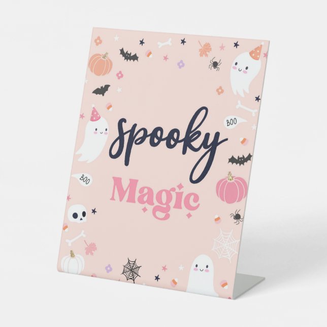 Cute Halloween Ghost Birthday Party Decorations Pedestal Sign (Front)