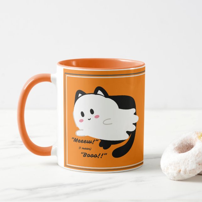 Cute Halloween Ghost Black Cat Boo   Mug (With Donut)