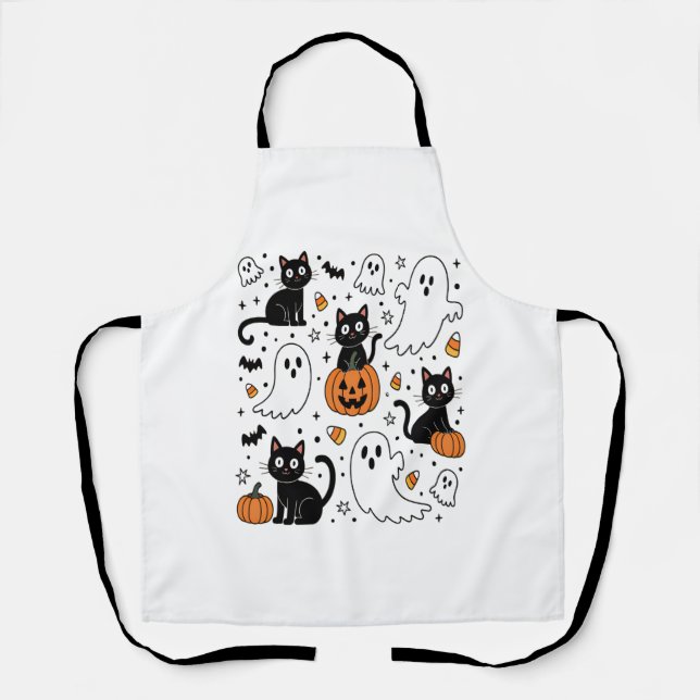 Cute Halloween Ghost Boo Cat Apron (Front)
