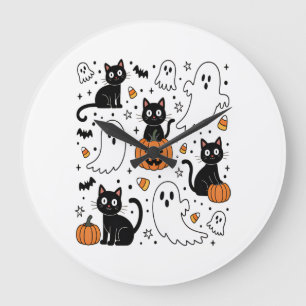 Cute Halloween Ghost Boo Cat Large Clock