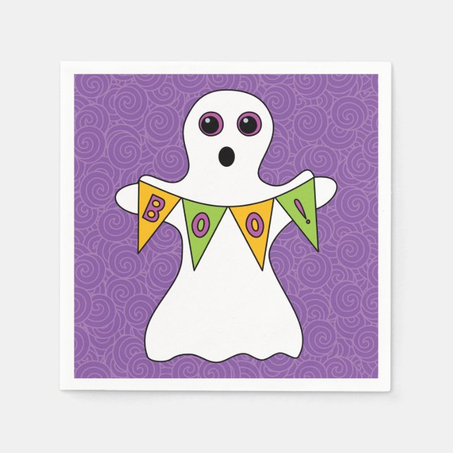 Cute Halloween Ghost Boo Purple Party Napkin (Front)