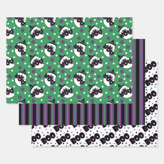 Cute Halloween Ghost Boo Sign  Wrapping Paper Sheet (Set)