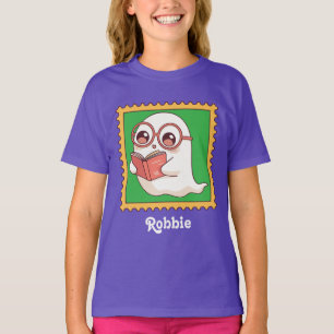 Cute Halloween Ghost Book Lover Reading Kids T-Shirt