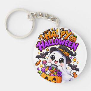 Cute Halloween Ghost Candy Pumpkin Keychain