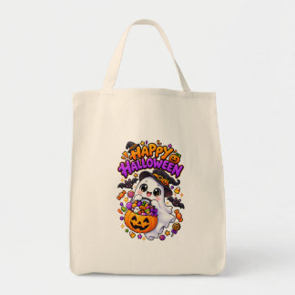 Cute Halloween Ghost Candy Pumpkin Tote Bag