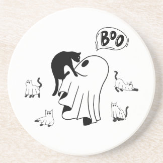 cute halloween ghost cat mom with adorable black c coaster
