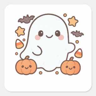 Cute Halloween Ghost Clipart,Fun and Cute Spooky  Square Sticker