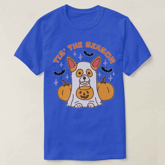 Cute Halloween Ghost Costume Dog Pumpkin Tis The S T-Shirt (Design Front)