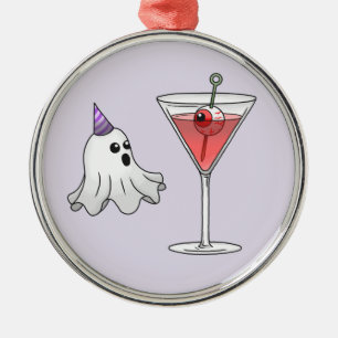 Cute Halloween Ghost & Creepy Cocktail Metal Ornament