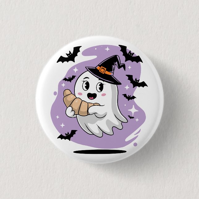 Cute Halloween Ghost Croissant Haunting 1 Inch Round Button (Front)