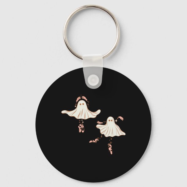 Cute Halloween Ghost Dancing Ballerina  Keychain (Front)