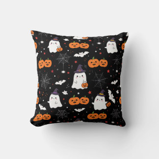 Cute Halloween Ghost Doodle Pattern Throw Pillow