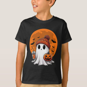 Cute Halloween Ghost Drink Coffee Cute Ghost Trick T-Shirt