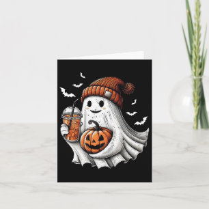 Cute Halloween Ghost Drink Coffee Pumpkin Hallowee Card