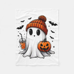Cute Halloween Ghost Drink Pumpkin 1 Fleece Blanket