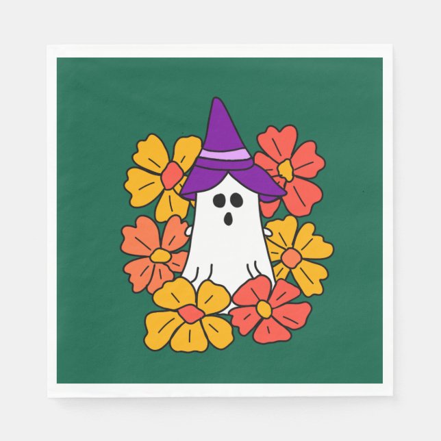 Cute Halloween Ghost Flower Wreath  Napkin (Front)
