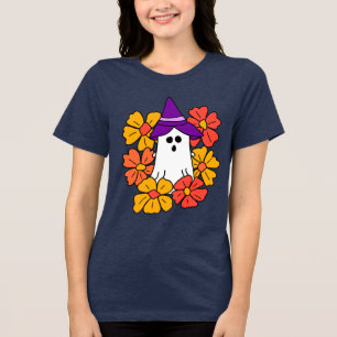 Cute Halloween Ghost Flower Wreath  Tri-Blend Shirt