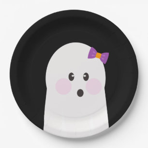 Cute Halloween Ghost Ghoul Black Paper Plate