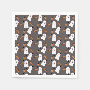 Cute Halloween Ghost Ghoul Orange Grey Confetti Napkin