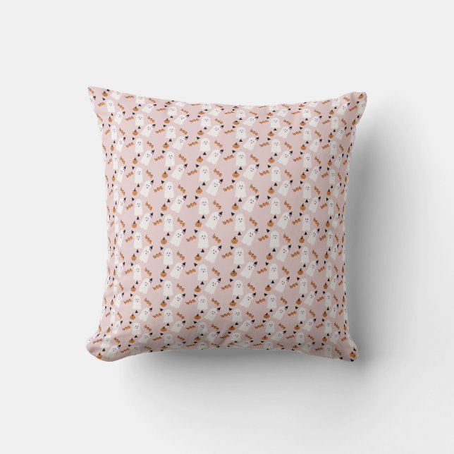 Cute Halloween Ghost Ghoul Orange Pink Confetti    Throw Pillow (Front)