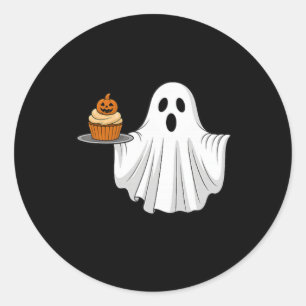 Cute Halloween Ghost Holding Pumpkin Cupcake Pocke Classic Round Sticker