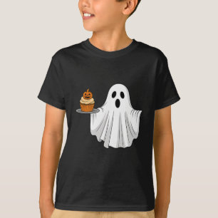 Cute Halloween Ghost Holding Pumpkin Cupcake Pocke T-Shirt
