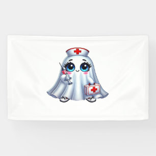 Cute Halloween ghost in a nurse's uniform Classic  Banner
