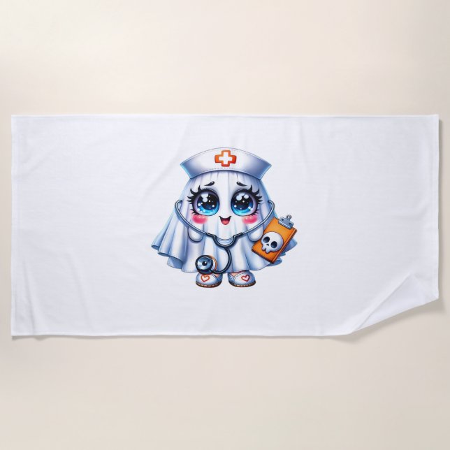 Cute Halloween ghost in a nurse's uniform Classic  Beach Towel (Front)
