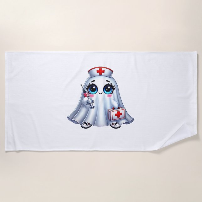Cute Halloween ghost in a nurse's uniform Classic  Beach Towel (Front)