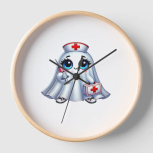 Cute Halloween ghost in a nurse's uniform Classic  Clock