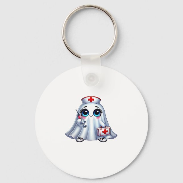 Cute Halloween ghost in a nurse's uniform Classic  Keychain (Front)