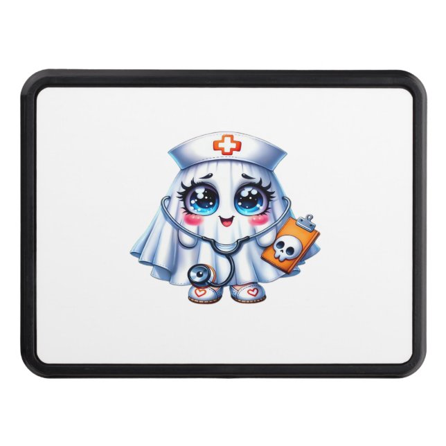 Cute Halloween ghost in a nurse's uniform Classic  Trailer Hitch Cover (Front)