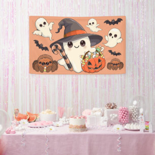 Cute Halloween Ghost Kawaii Style Banner