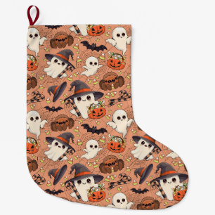 Cute Halloween Ghost Kawaii Style Large Christmas Stocking