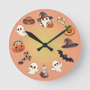 Cute Halloween Ghost Kawaii Style Round Clock