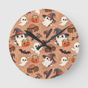 Cute Halloween Ghost Kawaii Style Round Clock