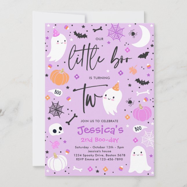 Cute Halloween Ghost Little Boo 2nd Birthday Party Invitation (Front)