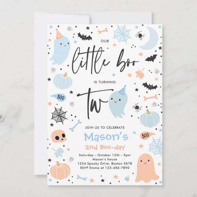 Cute Halloween Ghost Little Boo 2nd Birthday Party Invitation (Front)