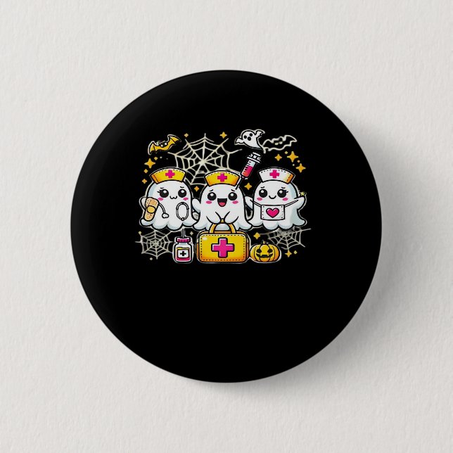 Cute Halloween Ghost Nurse Trio with Medical Kit a 2 Inch Round Button (Front)