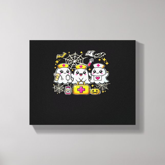 Cute Halloween Ghost Nurse Trio with Medical Kit a Canvas Print (Front)
