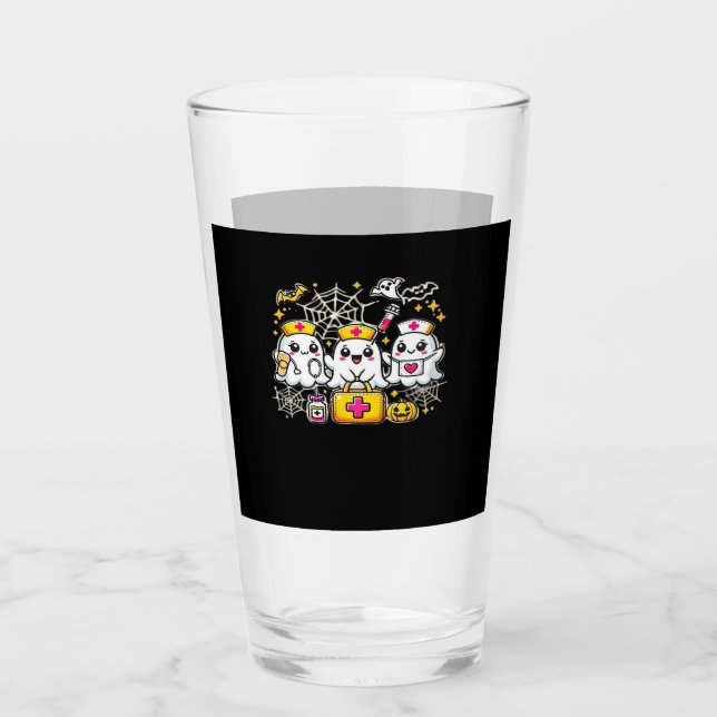 Cute Halloween Ghost Nurse Trio with Medical Kit a Glass (Front)