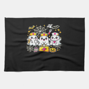 Cute Halloween Ghost Nurse Trio with Medical Kit a Kitchen Towel