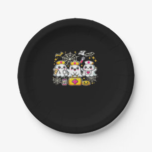 Cute Halloween Ghost Nurse Trio with Medical Kit a Paper Plate